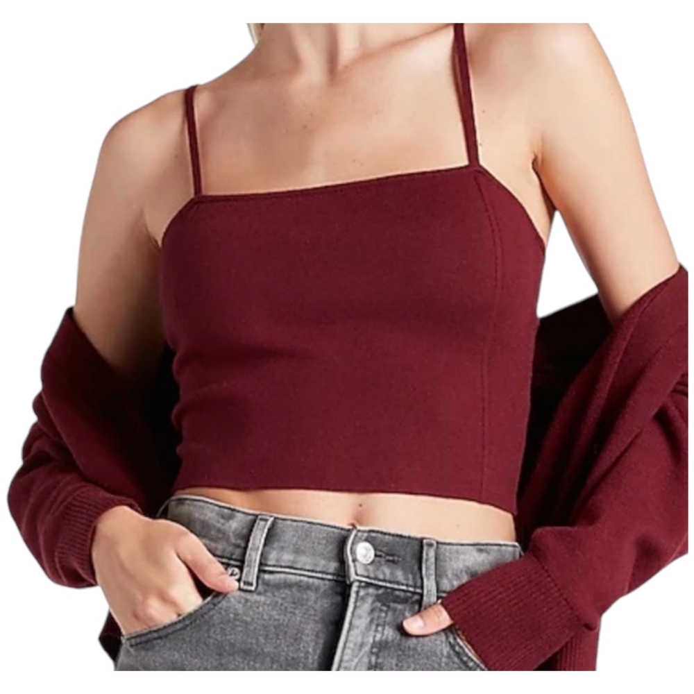 Express Cropped Sweater Tank Top Womens XL Burgundy Square Neck Sleeveless Cami